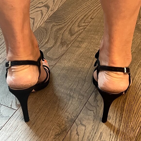 High Heels Black Leather, Fabric, and Baubles Floral Pattern Ramon Tenza Size 6 - Picture 7 of 7